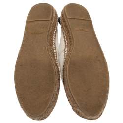 Pre Owned Saint Laurent Paris White Canvas Embroidered Espadrilles Slip On Loafers Size 37