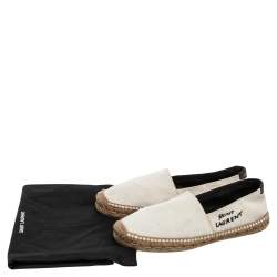 Pre Owned Saint Laurent Paris White Canvas Embroidered Espadrilles Slip On Loafers Size 37