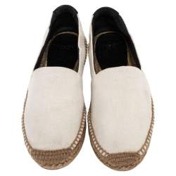 Pre Owned Saint Laurent Paris White Canvas Embroidered Espadrilles Slip On Loafers Size 37