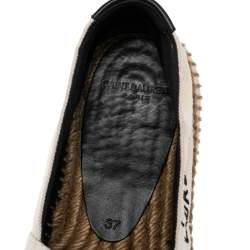 Pre Owned Saint Laurent Paris White Canvas Embroidered Espadrilles Slip On Loafers Size 37