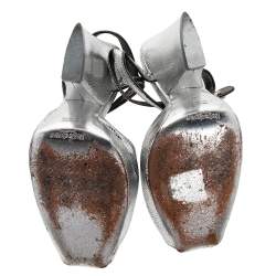Saint Laurent Paris Silver Embossed Leather T Strap Sandals Size 37