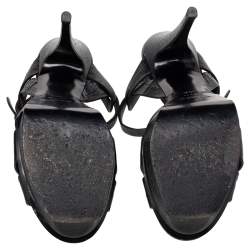 Pre Owned Saint Laurent Black Croc Embossed Leather Tribute Platform Sandals Size 38.5