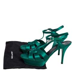 Pre Owned Saint Laurent Green Satin Tribute Platform Sandals Size 40