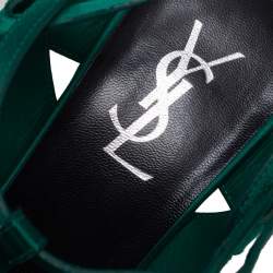 Pre Owned Saint Laurent Green Satin Tribute Platform Sandals Size 40