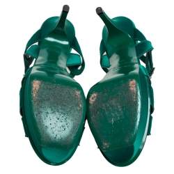 Pre Owned Saint Laurent Green Satin Tribute Platform Sandals Size 40