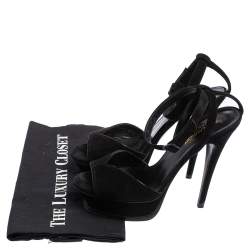 Pre Owned Saint Laurent Black Suede Ankle Strap Platform Sandals Size 37.5