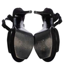 Pre Owned Saint Laurent Black Suede Ankle Strap Platform Sandals Size 37.5