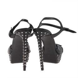 Saint Laurent Black Leather Embellished Platform Ankle Strap Sandals Size 38