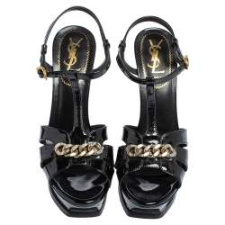 Saint Laurent Black Patent Leather Tribute Sandals Size 37.5