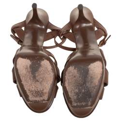 Saint Laurent Brown Leather Tribute Platform Sandals Size 41