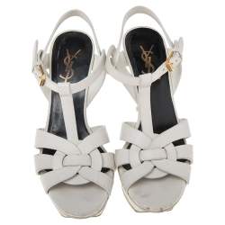 Pre Owned Saint Laurent White Leather Tribute Sandals Size 36