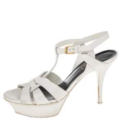 Pre Owned Saint Laurent White Leather Tribute Sandals Size 36