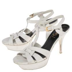 Pre Owned Saint Laurent White Leather Tribute Sandals Size 36