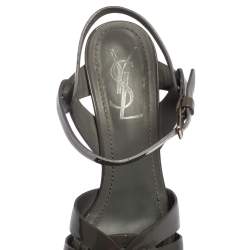 Pre Owned Saint Laurent Grey Patent Leather Tribute  Sandals Size 37