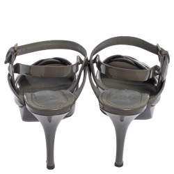 Pre Owned Saint Laurent Grey Patent Leather Tribute  Sandals Size 37
