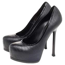 Pre Owned حذاء كعب عالي سان لوران تريبوت جلد أسود مقاس 36.5