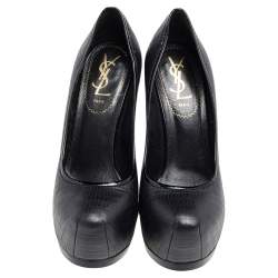 Pre Owned حذاء كعب عالي سان لوران تريبوت جلد أسود مقاس 36.5