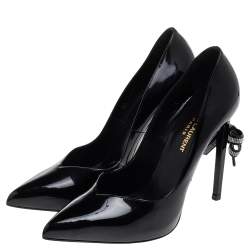 مملوكة مسبقًا Saint Laurent Black Patent Leather Embellished Bow Pointed Toe Pumps Size 39