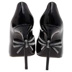 مملوكة مسبقًا Saint Laurent Black Patent Leather Embellished Bow Pointed Toe Pumps Size 39