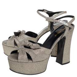 Pre Owned Saint Laurent Metallic Silver Leather Candy Ankle Strap Platform Sandals Size 39.5