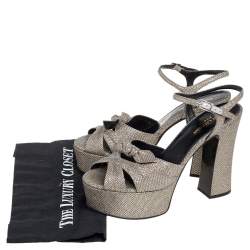 Pre Owned Saint Laurent Metallic Silver Leather Candy Ankle Strap Platform Sandals Size 39.5
