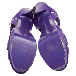 Pre Owned Saint Laurent Purple Leather Tribute Platform Ankle Strap Sandals Size 39 