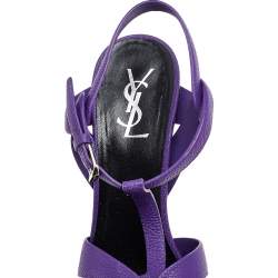 Pre Owned Saint Laurent Purple Leather Tribute Platform Ankle Strap Sandals Size 39 