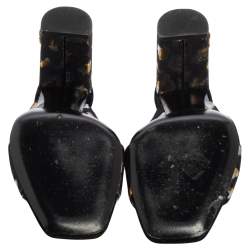 مملوكة مسبقًا حذاء مولز سان لوران كعب عريض قماش ميتالك ثلاثي اللون بسيور متعاكسة مقاس 40