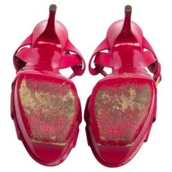 مملوكة مسبقًا Saint Laurent Fuchsia Leather Tribute Ankle Strap Sandals Size 38