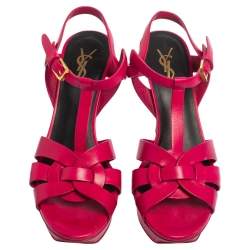 مملوكة مسبقًا Saint Laurent Fuchsia Leather Tribute Ankle Strap Sandals Size 38