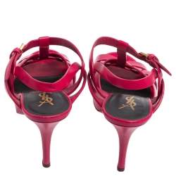 مملوكة مسبقًا Saint Laurent Fuchsia Leather Tribute Ankle Strap Sandals Size 38