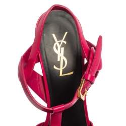 مملوكة مسبقًا Saint Laurent Fuchsia Leather Tribute Ankle Strap Sandals Size 38