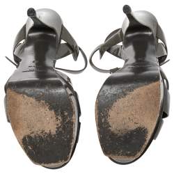 Pre Owned Saint Laurent  Green Patent Leather Tribute  Sandals Size 38