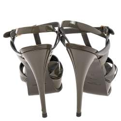 Pre Owned Saint Laurent  Green Patent Leather Tribute  Sandals Size 38