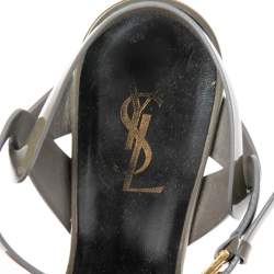 Pre Owned Saint Laurent  Green Patent Leather Tribute  Sandals Size 38