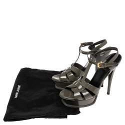 Pre Owned Saint Laurent  Green Patent Leather Tribute  Sandals Size 38