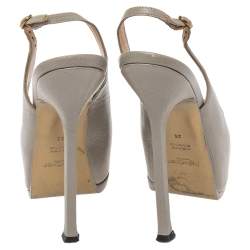 Pre Owned Saint Laurent Grey Leather Tribtoo Slingback Platform Sandals Size 35