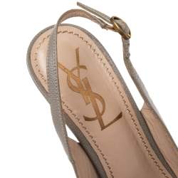 Pre Owned Saint Laurent Grey Leather Tribtoo Slingback Platform Sandals Size 35