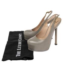 Pre Owned Saint Laurent Grey Leather Tribtoo Slingback Platform Sandals Size 35