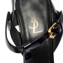 مملوكة مسبقًا Saint Laurent Black Patent Leather Tribute Sandals Size 41