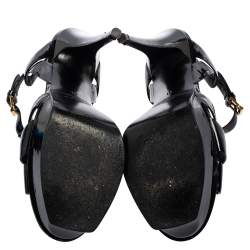 مملوكة مسبقًا Saint Laurent Black Patent Leather Tribute Sandals Size 41