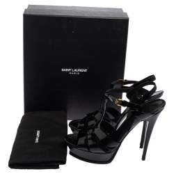 مملوكة مسبقًا Saint Laurent Black Patent Leather Tribute Sandals Size 41