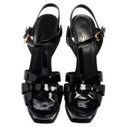مملوكة مسبقًا Saint Laurent Black Patent Leather Tribute Sandals Size 41