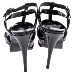 مملوكة مسبقًا Saint Laurent Black Patent Leather Tribute Sandals Size 41