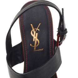 Pre Owned Saint Laurent Black Leather Platform Ankle Strap Sandals Size 39