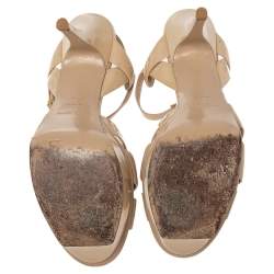 Pre Owned Saint Laurent Beige Patent Leather Tribute Sandals Size 40