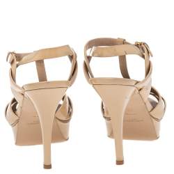 Pre Owned Saint Laurent Beige Patent Leather Tribute Sandals Size 40