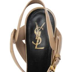 Pre Owned Saint Laurent Beige Patent Leather Tribute Sandals Size 40