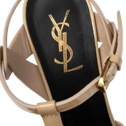 مملوكة مسبقًا Saint Laurent Cream Patent Leather Tribute Platform Sandals Size 37
