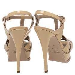 مملوكة مسبقًا Saint Laurent Cream Patent Leather Tribute Platform Sandals Size 37